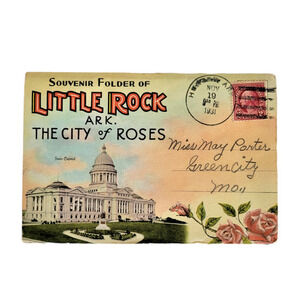 Vintage 30s Colortone Little Rock‎ Ark The City of Roses 18 PhotoSouvenir Folder